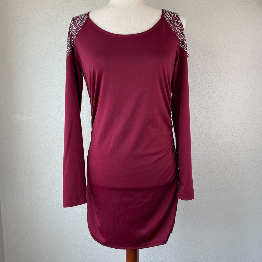 Cold Shoulder Bedazzled Midi Dress Size L